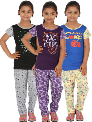 

Meril Kids Nightwear Girls Printed Cotton, Blue-purple-black