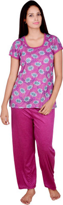 Kanika Women's Floral Print Purple Top & Pyjama Set