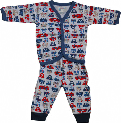 NammaBaby Kids Nightwear Boys Printed Cotton Blend(White Pack of 2)