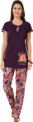 

AV2 Women's Floral Print Purple, Pink Top & Pyjama Set