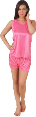 Fasense Fashion Women Solid Pink Top & Shorts Set at flipkart