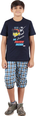 

Meril Kids Nightwear Boys Checkered, Solid Cotton, Blue