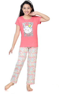 

Kombee Kids Nightwear Girls Printed Cotton, Pink & white