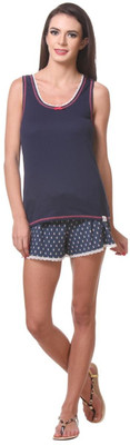 

Kotty Women's Printed Dark Blue Top & Shorts Set