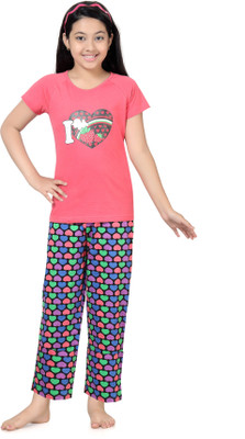 

Kombee Kids Nightwear Girls Printed Cotton, Red & purple