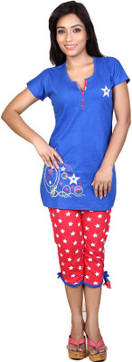 F Fashionstylus Women Solid Blue Top & Capri Set