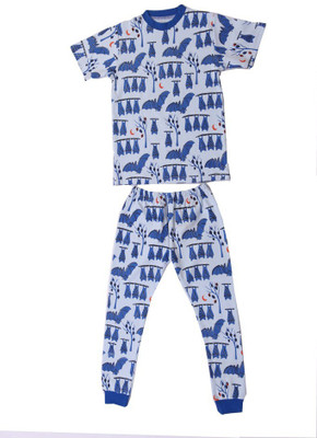 Earth Conscious Kids Nightwear Boys Animal Print Cotton Blend(Blue Pack of 1)