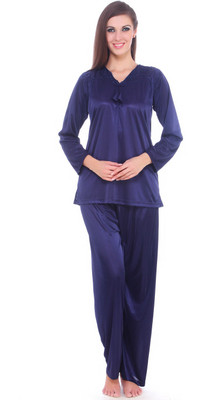 fasense Women Solid Dark Blue Top & Pyjama Set
