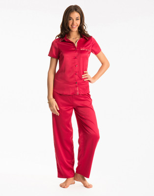 

PrettySecrets Women's Solid Red Top & Pyjama Set