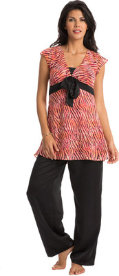 

PrettySecrets Women's Animal Print Multicolor Top & Pyjama Set, Orange