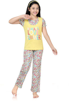 

Kombee Kids Nightwear Girls Printed Cotton, Yellow & blue