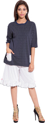 

Forever 9teen Women's Striped Blue, White Top & Capri Set, Navy-white