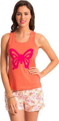 

PrettySecrets Women's Printed Orange, Multicolor Top & Shorts Set