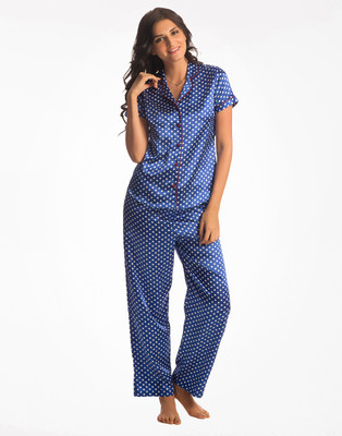 

PrettySecrets Women's Polka Print Blue, White Top & Pyjama Set