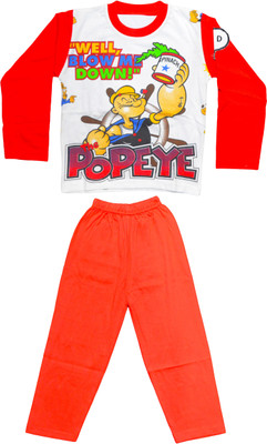 

Smilee Kids Nightwear Boys Printed Cotton, White & red