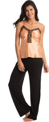

PrettySecrets Women's Solid Orange, Black Top & Pyjama Set