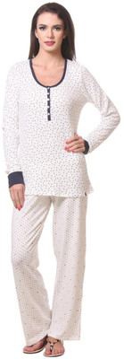 

Kotty Women Printed White Top & Pyjama Set
