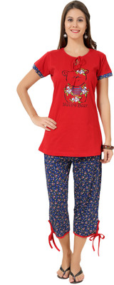 

AV2 Women's Graphic Print Red Top & Capri Set