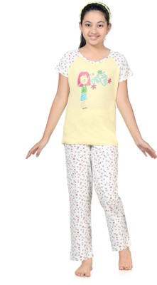 

Kombee Kids Nightwear Girls Printed Cotton, Yellow & white