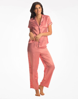 

PrettySecrets Women's Striped Pink, White Top & Pyjama Set