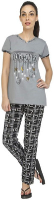 

Red Ring Women's Printed Grey Top & Pyjama Set, Gray