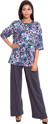 

Forever 9teen Women Printed, Solid Multicolor Top & Capri Set, Purple-grey