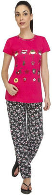 

Red Ring Women's Printed Pink Top & Pyjama Set, L pink