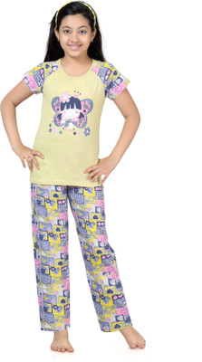

Kombee Kids Nightwear Girls Printed Cotton(Multicolor, Blue & yellow
