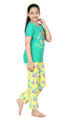 

Kombee Kids Nightwear Girls Printed Cotton(Multicolor, Green & yellow