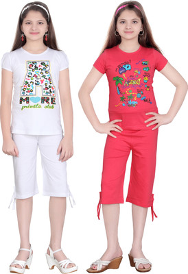 

Sini Mini Girls Casual Top Capri(Multicolor, Multi color