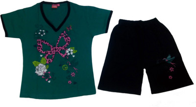 Tomato Kids Nightwear Girls Printed Polycotton(Green Pack of 1)