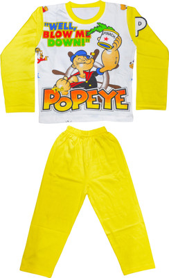 

Smilee Kids Nightwear Boys Printed Cotton, White & yellow