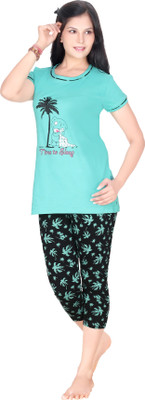 

Red Ring Women's Self Design Blue Top & Capri Set