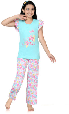 

Kombee Kids Nightwear Girls Printed Cotton, Blue & pink