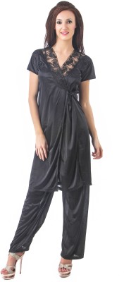 fasense Women Solid Black Top & Pyjama Set