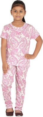 FICTIF Kids Nightwear Girls Printed Cotton Blend(Multicolor Pack of 1)