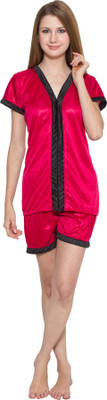 

Kismat Fashion Women Self Design Red Top & Shorts Set