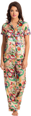 

PrettySecrets Women Floral Print Multicolor Top & Pyjama Set, Gold;multicolour;printed