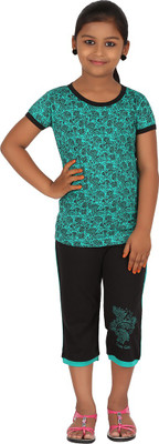 

Meril Kids Nightwear Girls Printed, Solid Cotton, Green