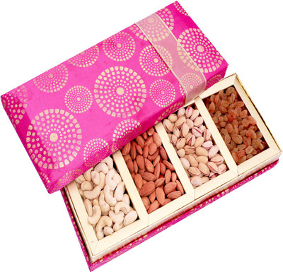 

Ghasitaram Gifts Satin 4 part Dryfruit Almonds, Cashews, Raisins, Pistachios(200 g, Box)