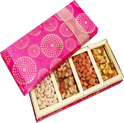 

Ghasitaram Gifts Satin 4 Part Dryfruit Chikki Hamper Almonds, Cashews(300 g, Box)