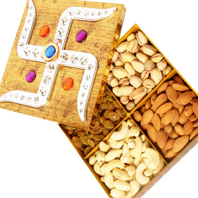

Ghasitaram Gifts Swastik Multipurpose Dryfruit Box Cashews, Almonds, Raisins, Pistachios(200 g, Box)