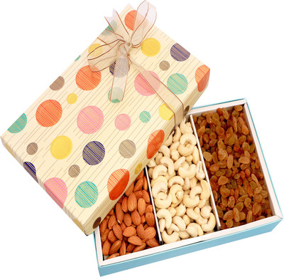 

Ghasitaram Gifts Polka Printed Dryfruit Almonds, Cashews, Raisins(300 g, Box)