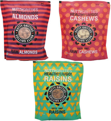 

Nutty Gritties Gift Pack 250g*3 Almonds, Cashews, Raisins(750 g, Box)