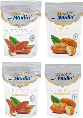 

Food Studio Combo of 4: Pack of 2 California Almonds (Regular Badam) & Pack of 2 Iranian Almonds (Mamra Giri) Almonds(500 g, Pouch)