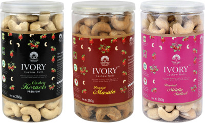 

Ivory Value Pack of 3 (Grade 240)- Plain,Roasted Masala and Mildly Salted(750 g, Mason Jar)