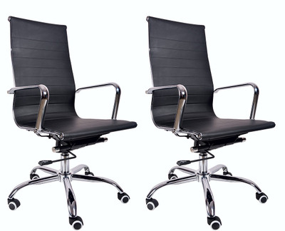 VJ Interior Leatherette Office Arm Chair(Black, Set of 2)