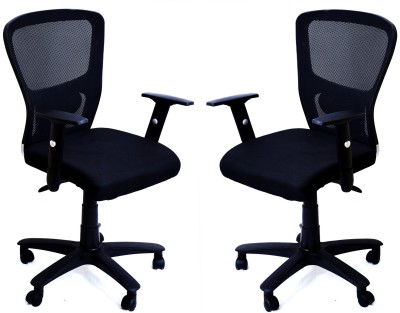 TimberTaste JOHNY Fabric Office Arm Chair(Black, Set of 2) at flipkart