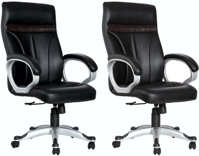 VJ Interior Leatherette Office Arm Chair(Black, Set of 2)