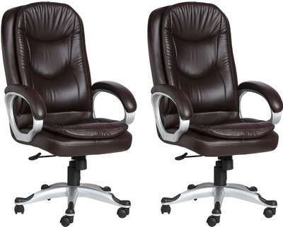 

VJ Interior Leatherette Office Arm Chair(Brown, Set of 2)